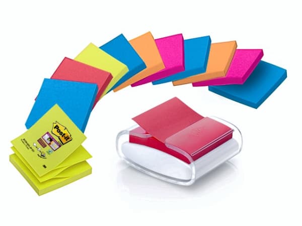 Post-it® Z-Notes PRO dispenser + 12 Super Sticky Z-Notes blokke, 76 mm x 76 mm