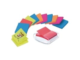 Post-it® Z-Notes PRO dispenser + 12 Super Sticky Z-Notes blokke, 76 mm x 76 mm