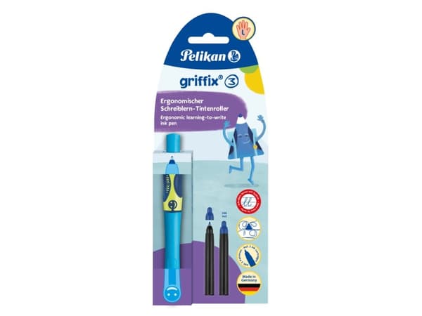 Pelikan griffix® Tintenschreiber für Linkshänder - Neon Fresh Blue - Anklippbarer versenkbarer Stift - Blau - Blau - Kunststoff - Linkshändig - Deuts