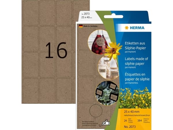 HERMA 2073, Brun, Rundad rektangel, Permanent, Universal, papper, 158 g/m ^