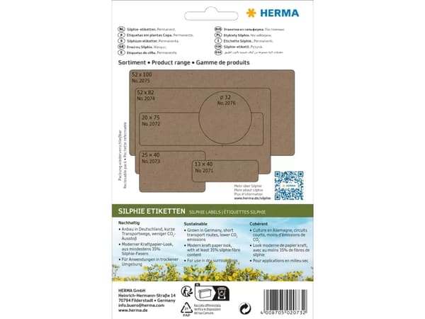 HERMA 2073, Brun, Rundad rektangel, Permanent, Universal, papper, 158 g/m ^