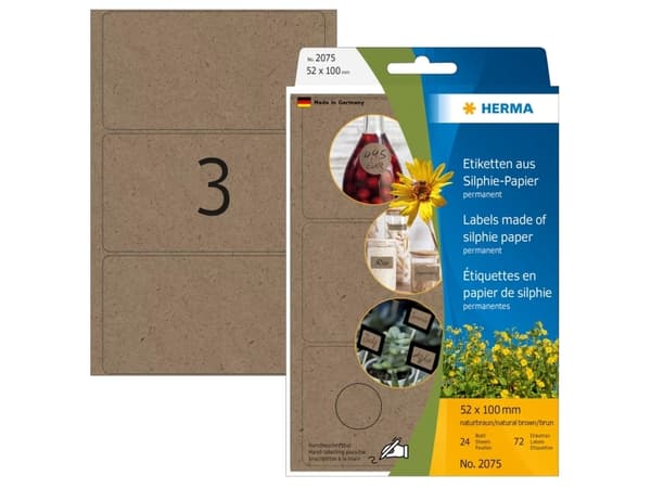 HERMA 2075, Brun, Avrundet rektangel, Permanent, Universell, Papir, 158 g/m²