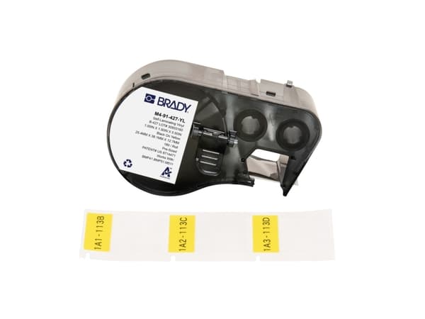 Brady M4-91-427-YL, Black, Yellow, Self-adhesive printer label, Vinyl, Thermal transfer, Acrylic, Permanent