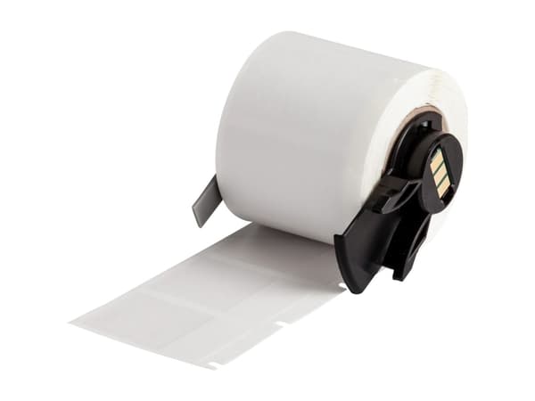 Brady, M6-31-427, vinyyli, itselaminoiva, valkoinen/läpinäkyvä, matta, 25,40 x 12,70(38,10) mm, kaapelin halkaisijoille 4,00 - 8,10 mm, pysyvä (250 E
