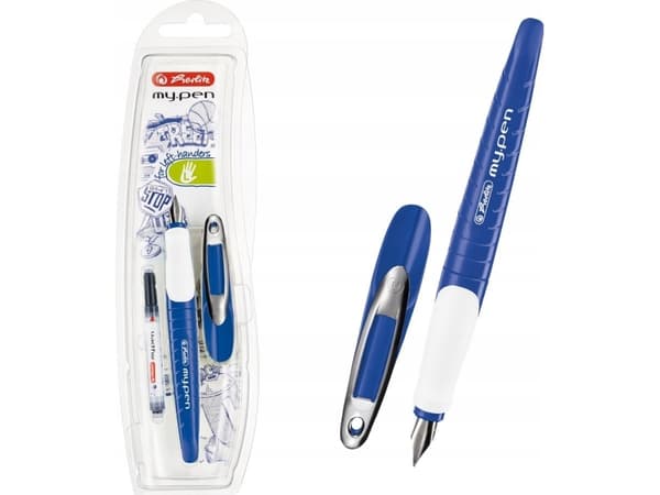 Herlitz my.pen, Blå, Vit, Påfyllning med bläckpatronssystem, Blå, Gummi, Rostfritt stål, Vänsterhänt
