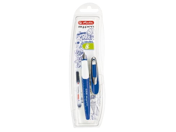 Herlitz my.pen, Blå, Vit, Påfyllning med bläckpatronssystem, Blå, Gummi, Rostfritt stål, Vänsterhänt