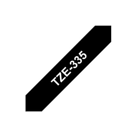 Bror | 335 | Laminerad tejp | Termisk | Vitt på svart | Rulle (1,2 cm x 8 m)