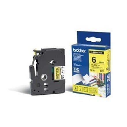 Bror | 611 | Lamineret tape | Termisk | Sort på gult | Rulle (0,6 cm)