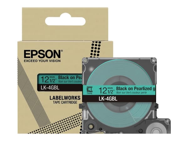 Epson LabelWorks LK-4GBL - Svart på grön pärlemor - Rulle (1,2 cm x 9 m) 1 kassett(er) hängande låda - bandpatron - för LabelWorks LW-C410, LW-C610