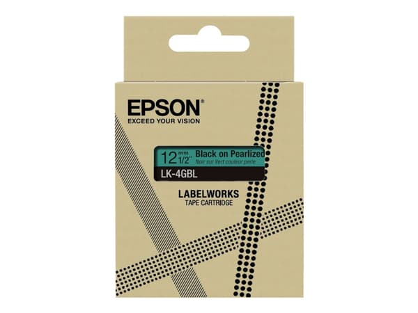 Epson LabelWorks LK-4GBL - Musta helmiäisvihreällä - Rulla (1,2 cm x 9 m) 1 kasetti(t) ripustuslaatikko - teippikasetti - LabelWorks LW-C410, LW-C610