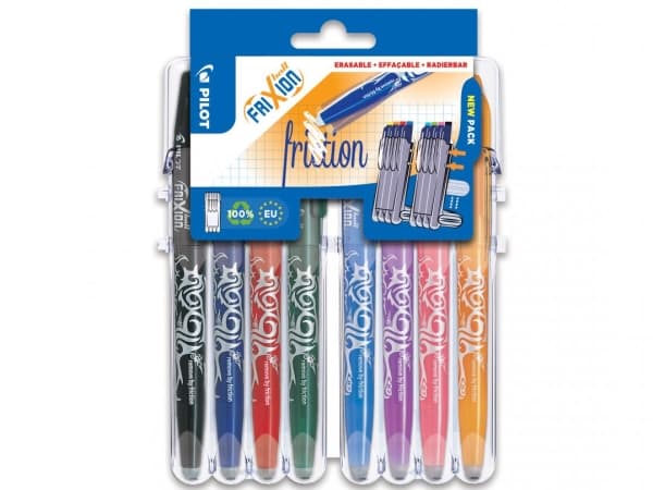 Pilot FriXion Ball, Gjenfyllbar, Svart, Blå, Grønn, Rød, Rosa, Lilla