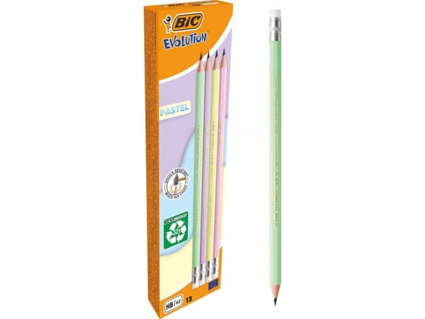 BIC Evolution, HB, Grön, Rosa, Lila, Gul, Hexagonal, 53 mm, 18 mm, 181 mm
