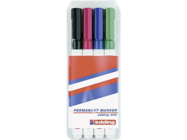 edding 400 - Markering - permanent - svart, röd, blå, grön - 1 mm (paket om 4)