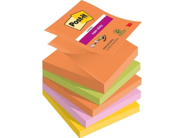 Post-It 7100258789, Neliö, Vihreä, Oranssi, Vaaleanpunainen, Keltainen, Paperi, 76 mm, 76 mm, 90 arkkia