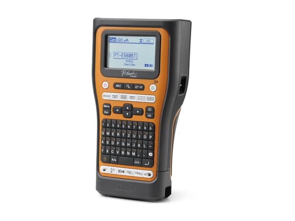 Brother P-Touch PT-E560BTVP - Etikettmaker - S/H - termotransfer - Rull (2,4 cm) - 180 dpi - inntil 30 mm/sek - USB 3.0, Bluetooth 5.0 - kutter - spe Sort, Oransje