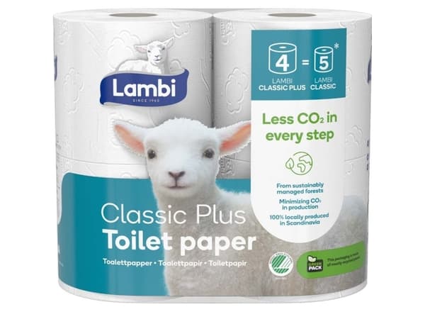 Toiletpapir Lambi Classic Plus 3-lag L25.5m Hvid,7 pk x 4 rl/sæk - (28 stk.)