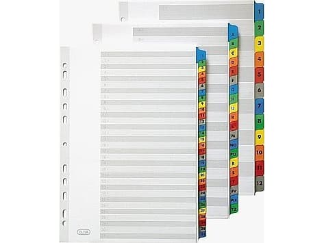 ELBA Mylar-kartonkirekisterit, numerot, DIN A4, värillinen, 12 osastoa 1-12, värilliset välilehdet, kestävästä Mylar-kartongista - (M568587) - (M5685