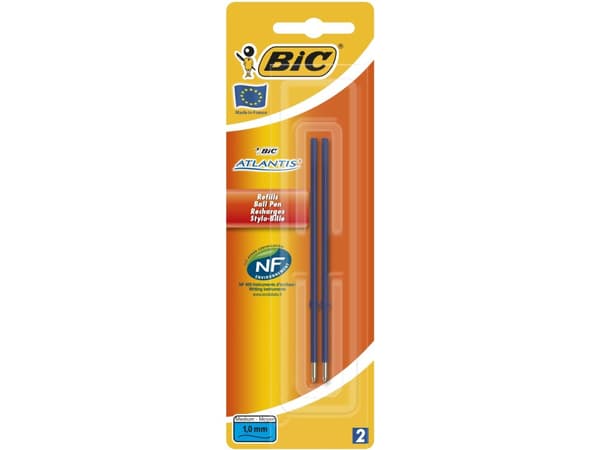 BIC Atlantis Refills Patroner til Kuglepenne Medium Spids – Blå, 2 stk. i Plastemballage - (20 stk.)