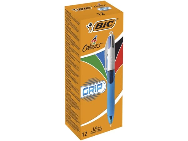 Kuglepenne BIC 4 Colours Grip Medium Spids 1,0 mm – (12 stk.)