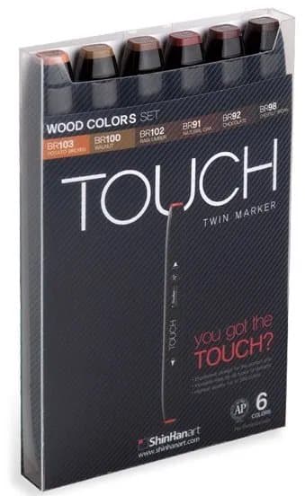 Touch Twin Marker 6stk træfarver, rund + kantet spids - Perfekt til Cozy Coloring