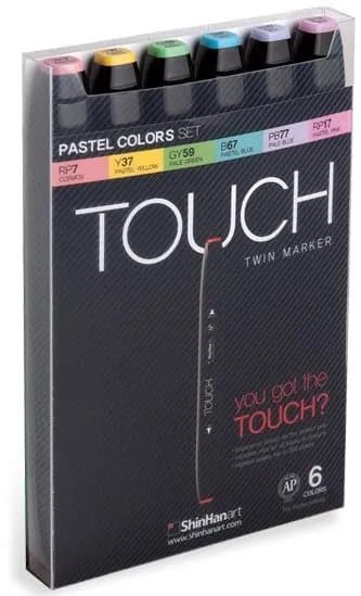 Touch Twin Marker 6st pastellfärger, rund + vinklad spets