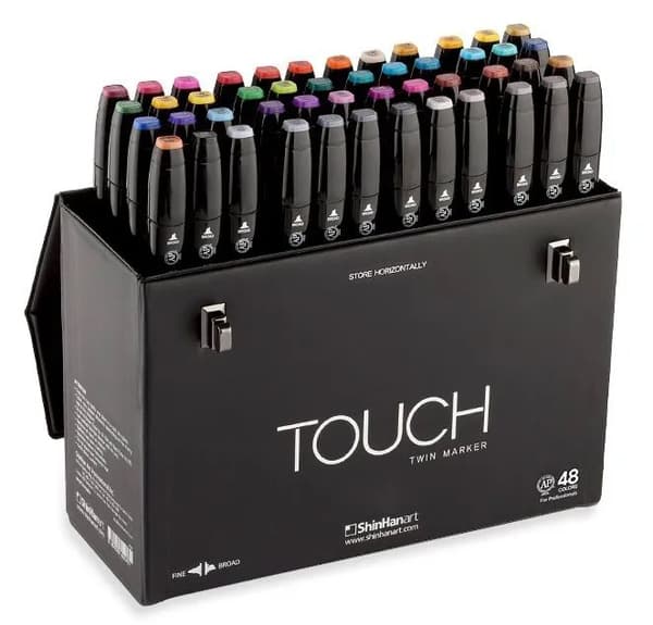 Touch Twin Marker 48stk i gaveæske, rund + kantet spids - Perfekt til Cozy Coloring