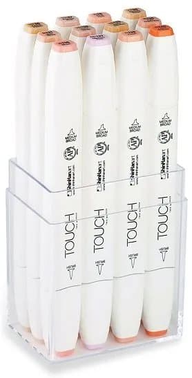Touch Brush Marker 12stk hudfarver, pensel + medium kantet spids - Perfekt til cozy Coloring