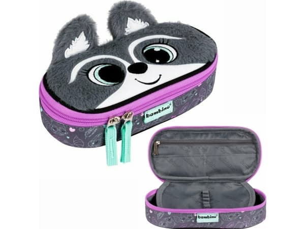 Derform kynäkotelo jäykistetty pussi, jossa on sisäinen läppä Bambino PC-01 Racoon Raccoon Raccoon