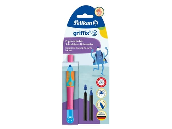 Pelikan griffix, Tynn penn, Rosa, Blå, Plast, Venstrehendt, Blister