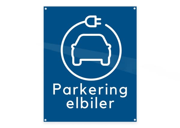 Skilt "Parkering Elbiler" 20x25 cm m/monteringshuller, aluminium blå