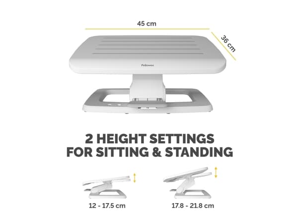 Fellowes Foot Rest Under Desk - Hana LT Foot Support Ergonomic Foot Rest - Foot Rest Stool for Office & Home Use - White, White, ABS, 45 cm, 35 cm, 4