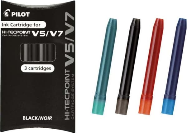 Pilot V5/V7, Musta, Keskikokoinen, Musta, Metalli, Pallokärkikynä, Näyttölaatikko