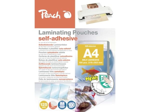 Peach lamineringsfilmer A4 (303x216mm), 125mic självhäftande
