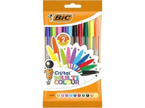 BIC Cristal, Multifärg, Svart, Blå, Grön, Ljusblå, Ljusgrön, Orange, Rosa, Lila, Röd, Turkos, Kulspetspenna, pinnformad, Rund, Alla, 1,6 mm