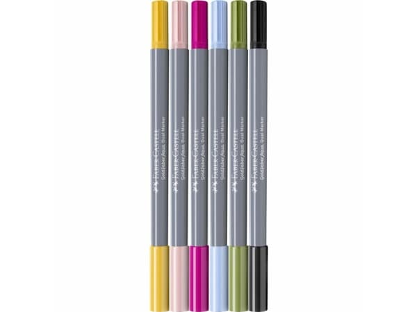 Faber-Castell Goldfaber Aqua Dual, Sort, Grønn, Lyseblå, Lyserosa, Fiolblå, Gult, Fint, Grå, Resirkulert plast, Rund, Vann-basert blekk