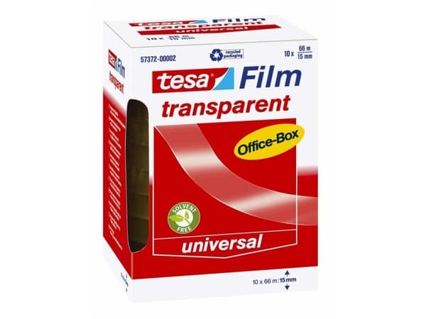 TESA tesafilm, 66 m, Gjennomsiktig, Polypropylen, 15 mm, Boks, 10 stykker