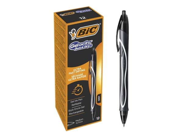 BIC Gel-ocity QuickDry - Rollerball-penna - svart - gelbläck - 0.7 mm - medel - indragbar (paket om 12)