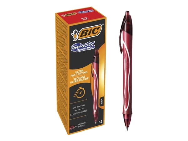 BIC Gel-ocity QuickDry - Rollerball-penna - röd - gelbläck - 0.7 mm - medel - indragbar (paket om 12)
