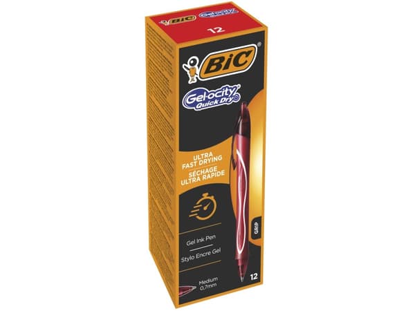 BIC Gel-ocity QuickDry - Rollerball-penna - röd - gelbläck - 0.7 mm - medel - indragbar (paket om 12)
