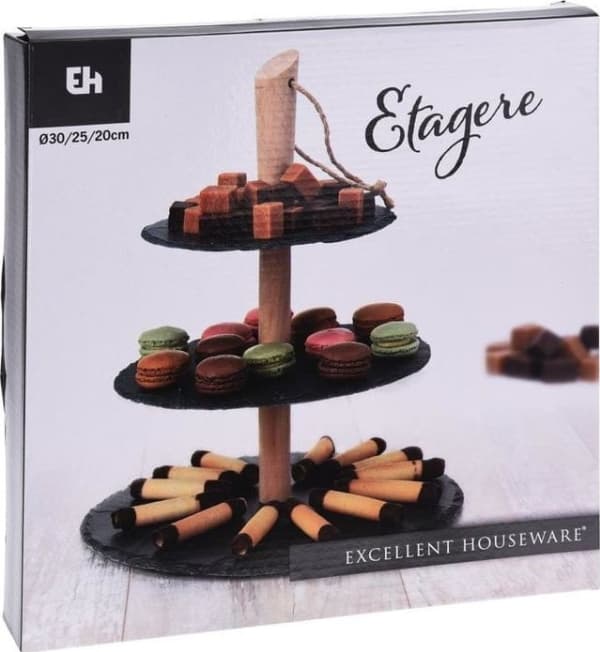 Excellent Houseware 3-delat tårt- och fruktfat STONE universal