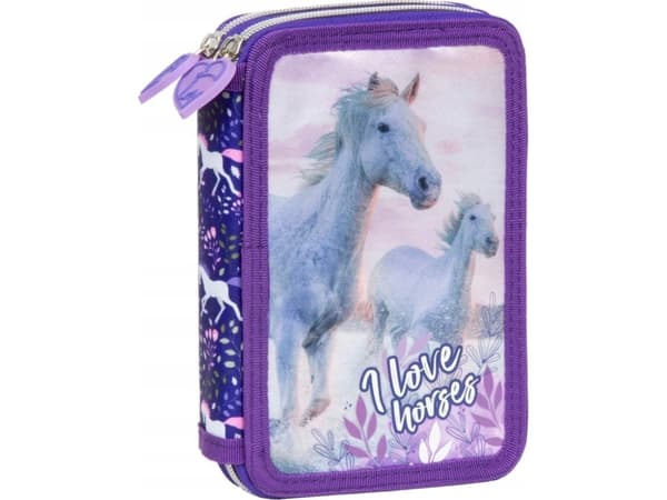 Two-compartment pencil case with accessories Horses 25