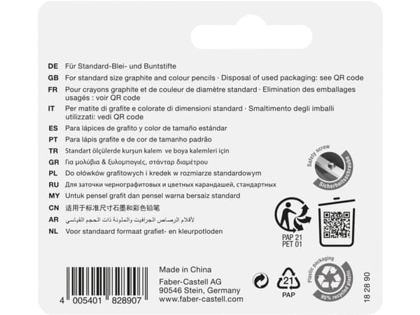 Faber-Castell 182890, Manuell blyantspisser, Blå, Fiolett, Blister, 2 stykker, China