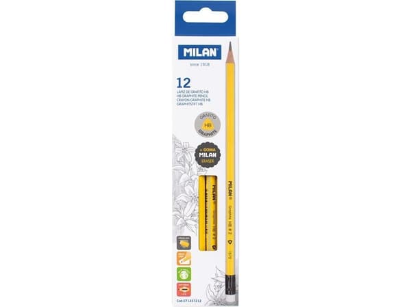 Triangular HB pencil with eraser yellow (12pcs) MILAN