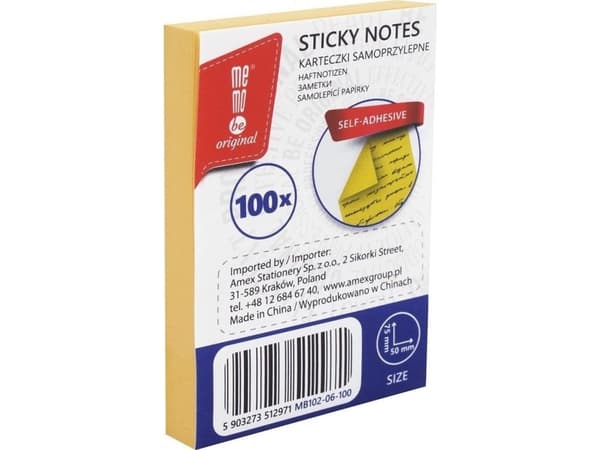 Selvklebende pute 50x75mm 100K gul MemoBe