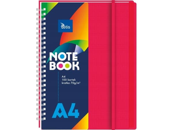 Notebook A4 100k, rødt PP-deksel 70g/m2