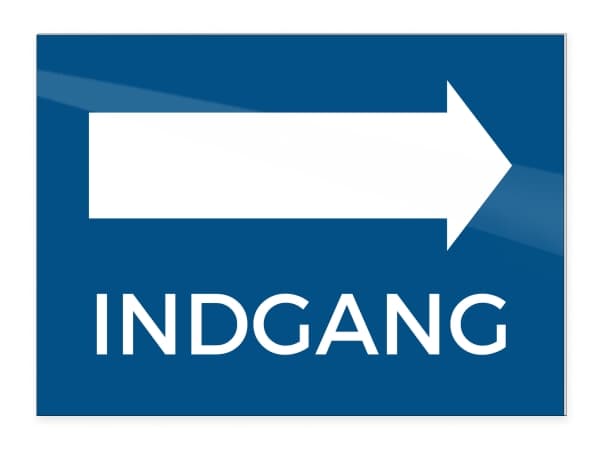Skilt "Indgang" pil højre 18x13 cm, aluminium, blå