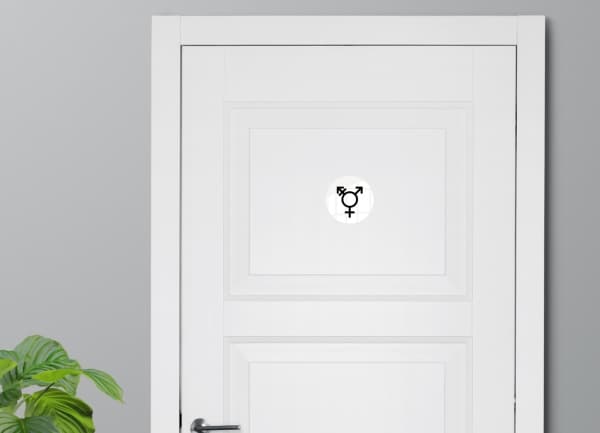 Skilt Kønsneutral symbol toilet Ø10 cm, aluminium, hvid