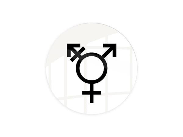 Skilt Kønsneutral symbol toilet Ø10 cm, aluminium, hvid