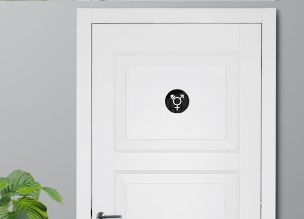 Skilt Kønsneutral symbol toilet Ø10 cm, aluminium, sort
