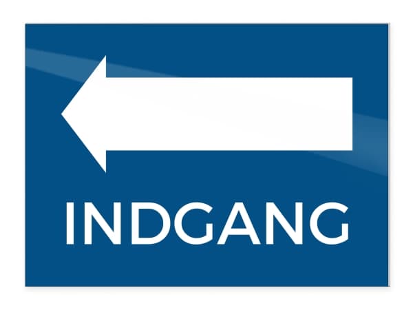 Skilt "Indgang" pil venstre 18x13 cm, aluminium, blå